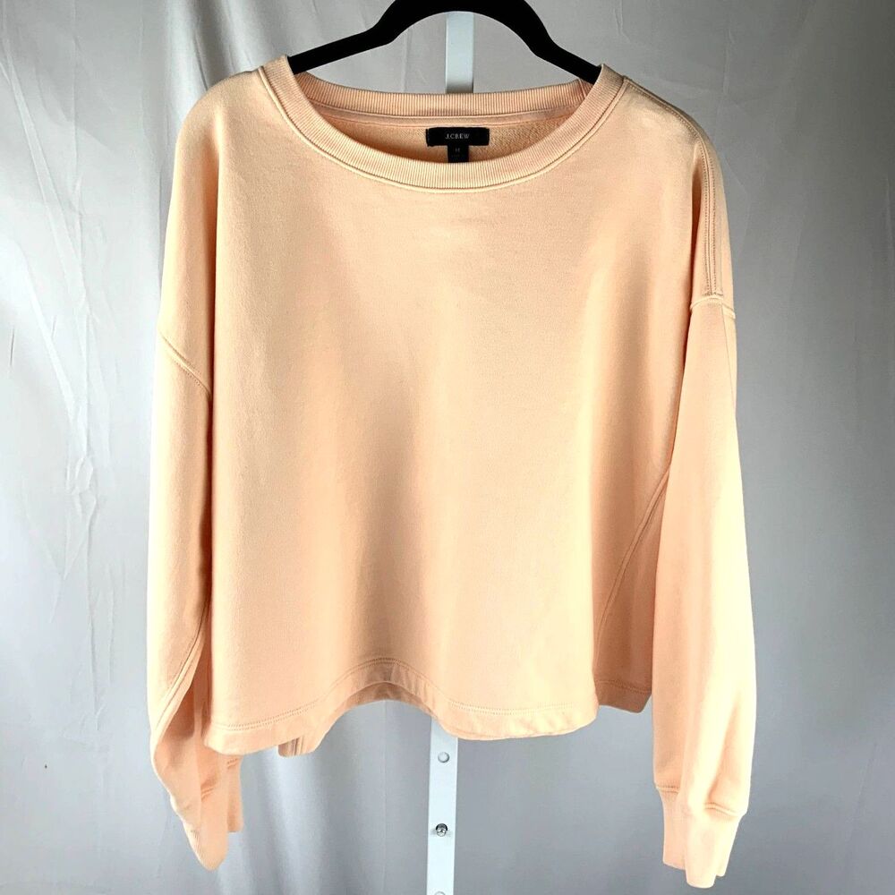 Cropped J.Crew Pretty In Peach University Terry Crewneck Sweatshirt Size M